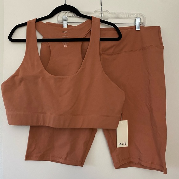 NWT Mate the Label Organic Stretch Rose Sports Bra and Biker Short Set - Picture 2 of 9